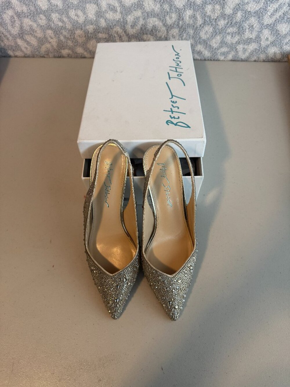 Betsey Johnson Champagne Gold Rhinestone bridal heels size 8.5